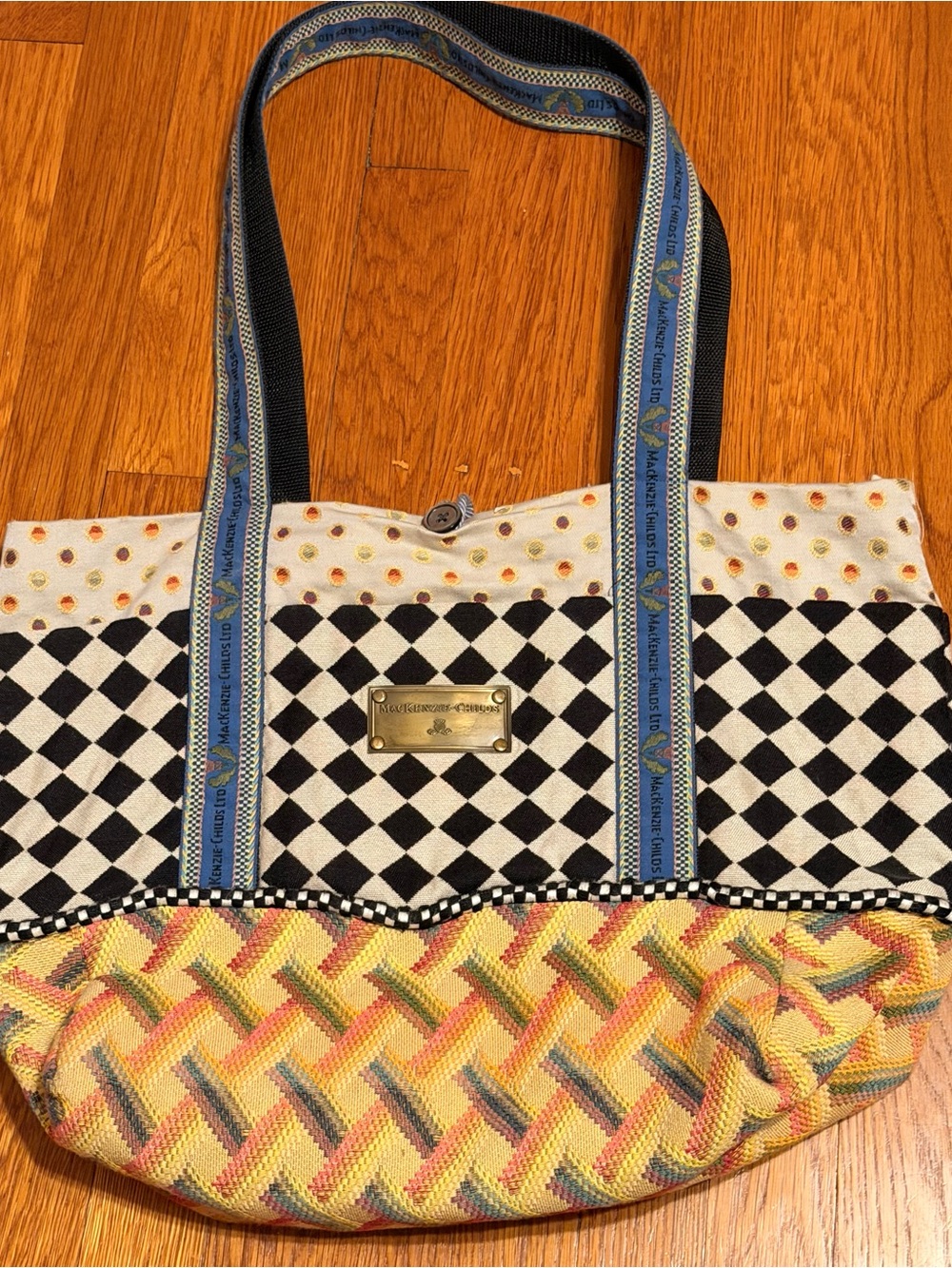 Rare Mackenzie Childs Large Multicolor Patterned Tote Bag